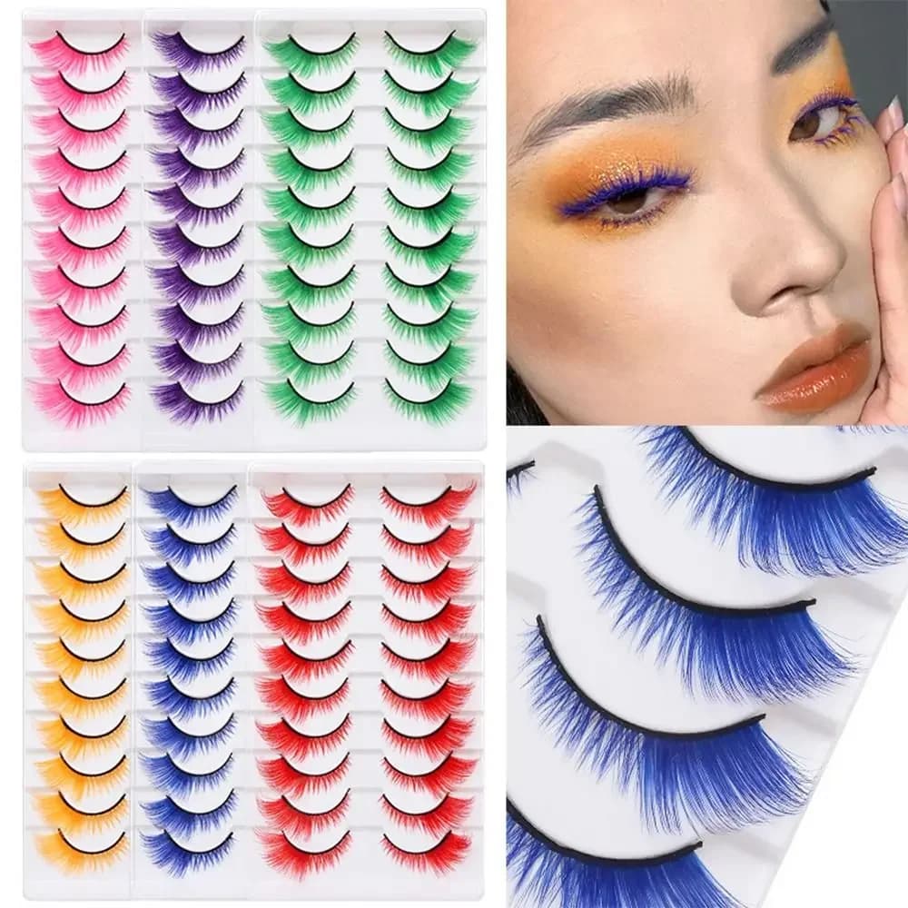 10 Pairs Dramatic Look Colored Lashes Colorful Red Green Pink Blue Yellow Cat Eye Eyelashes Soft Fluffy Fake Eyelashes