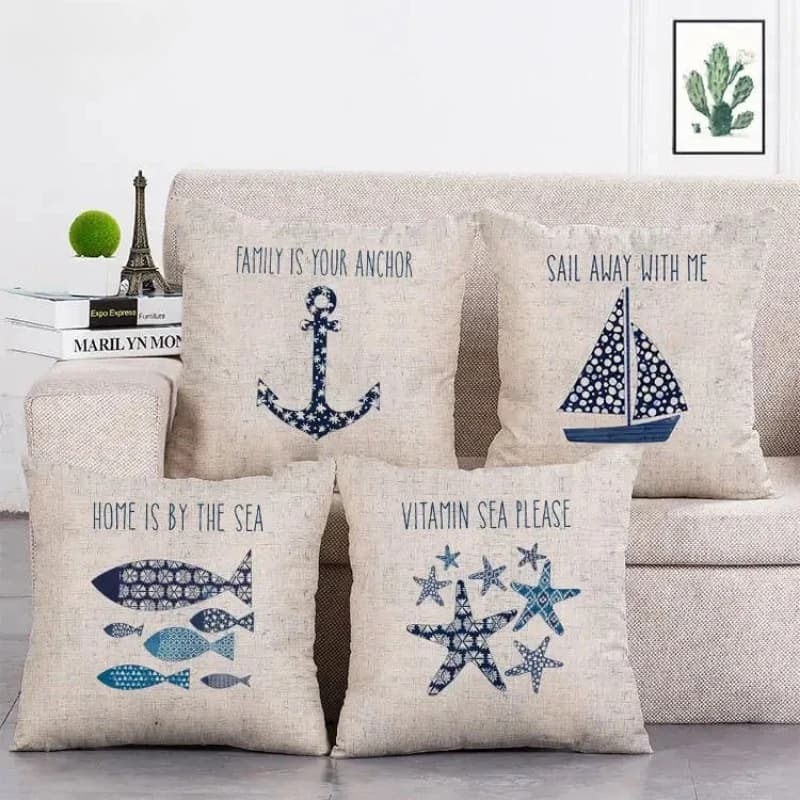 Fodera per cuscino nautico di navigazione Fodera per cuscino con ancoraggio da spiaggia Decorazione in lino per pesci Federa per salvagente 45x45 cm