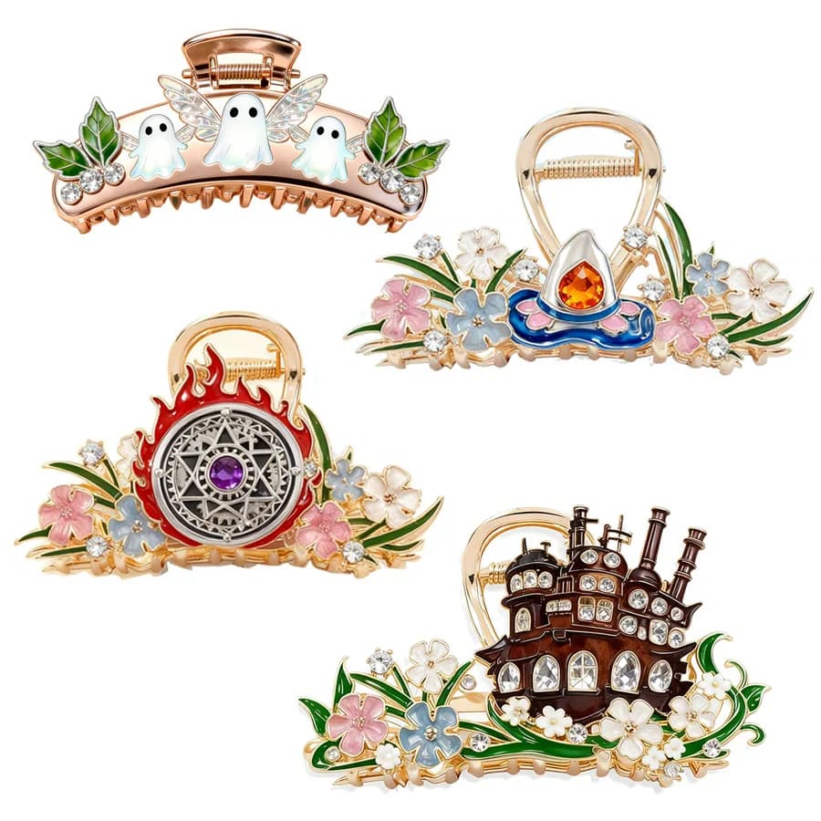 Artiglio per capelli in metallo con fiamma di fiore di castello di cartone animato di moda per le donne Clip per artiglio elegante coreano Catture per capelli popolari Accessori per capelli