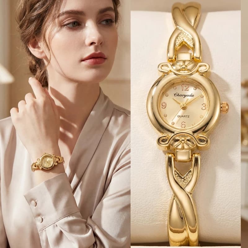 Fashionable Gold Slim Women's Watches, Luxury Quartz Wrist Watch, Vintage Women's Watch, Gift Idea, Femme Mountains