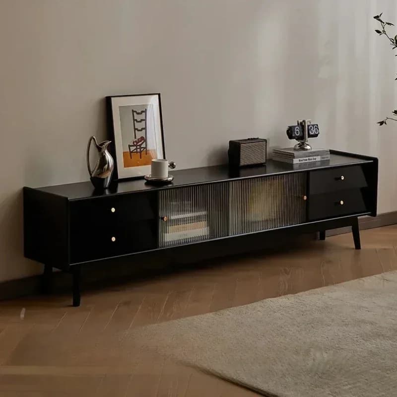 Mobile TV con gambe nere, cassetto portaoggetti, lussuoso espositore da salone, ornamenti moderni, divisori, armadi e mobili per hotel