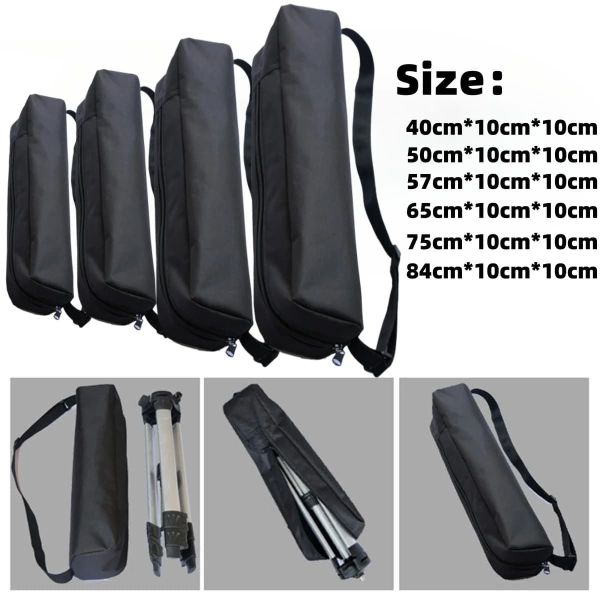 Portable tripod holder bag with folding shoulder strap for microphone and tripod holders (40-84 cm)