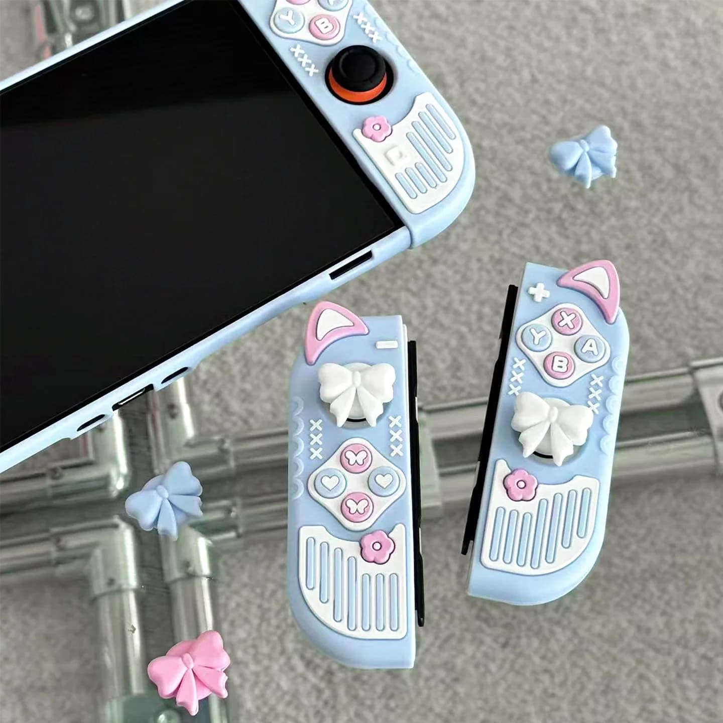 Custodia Protettiva in Silicone Originale per Nintendo Switch OLED e Switch 2, Cover Rimovibile 3D a Orecchie di Gatto per Controller Console NS