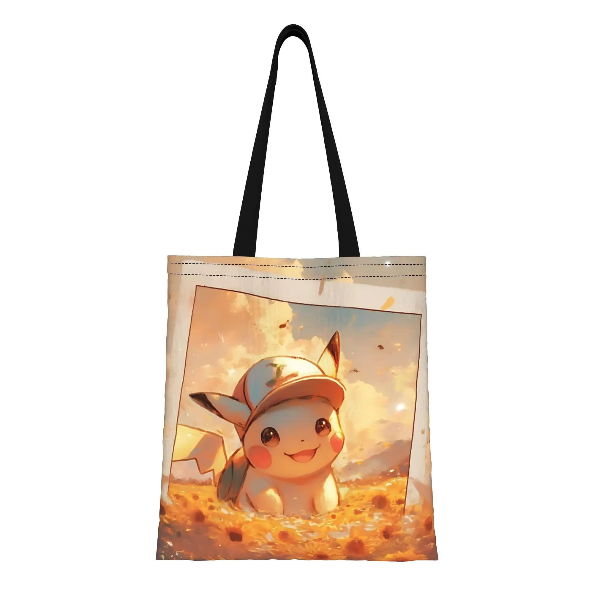 1 Pezzo Borsa Tote in Tela Riutilizzabile a Doppio Lato con Pikachu Divertente e Carino, Borsa a Spalla Funko