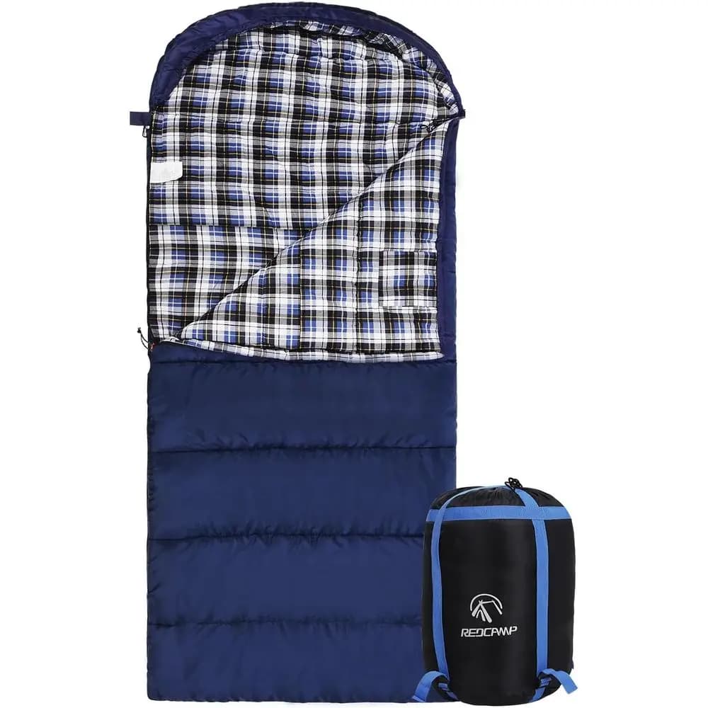 Sacchi a Pelo in Cotone per Adulti, Comodi per Campeggio, Escursionismo, Trekking, con Cappuccio Staccabile e Sacca di Compressione