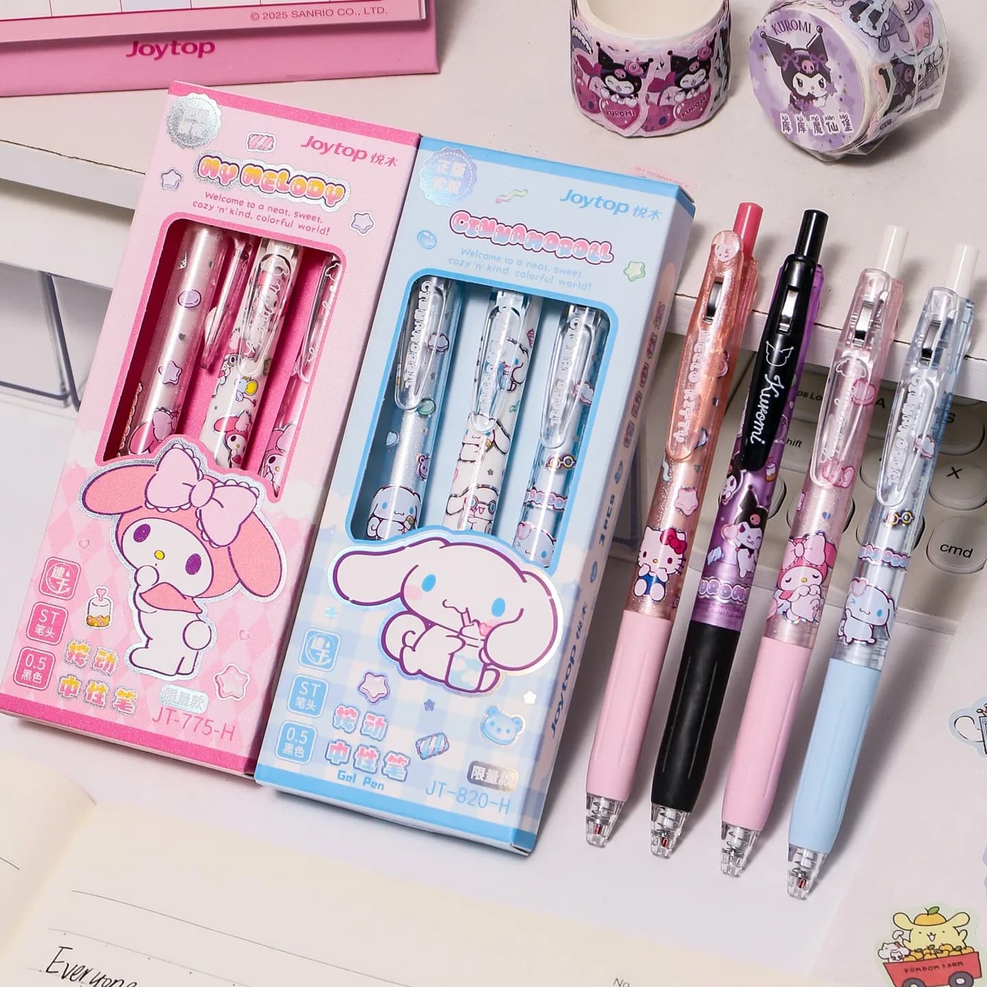 (3 Pezzi/Lotto) Penne Gel Kawaii Sanrio Carine Hello Kitty Cinnamoroll Kuromi Penne Nere per Scuola Studenti Cancelleria Regali