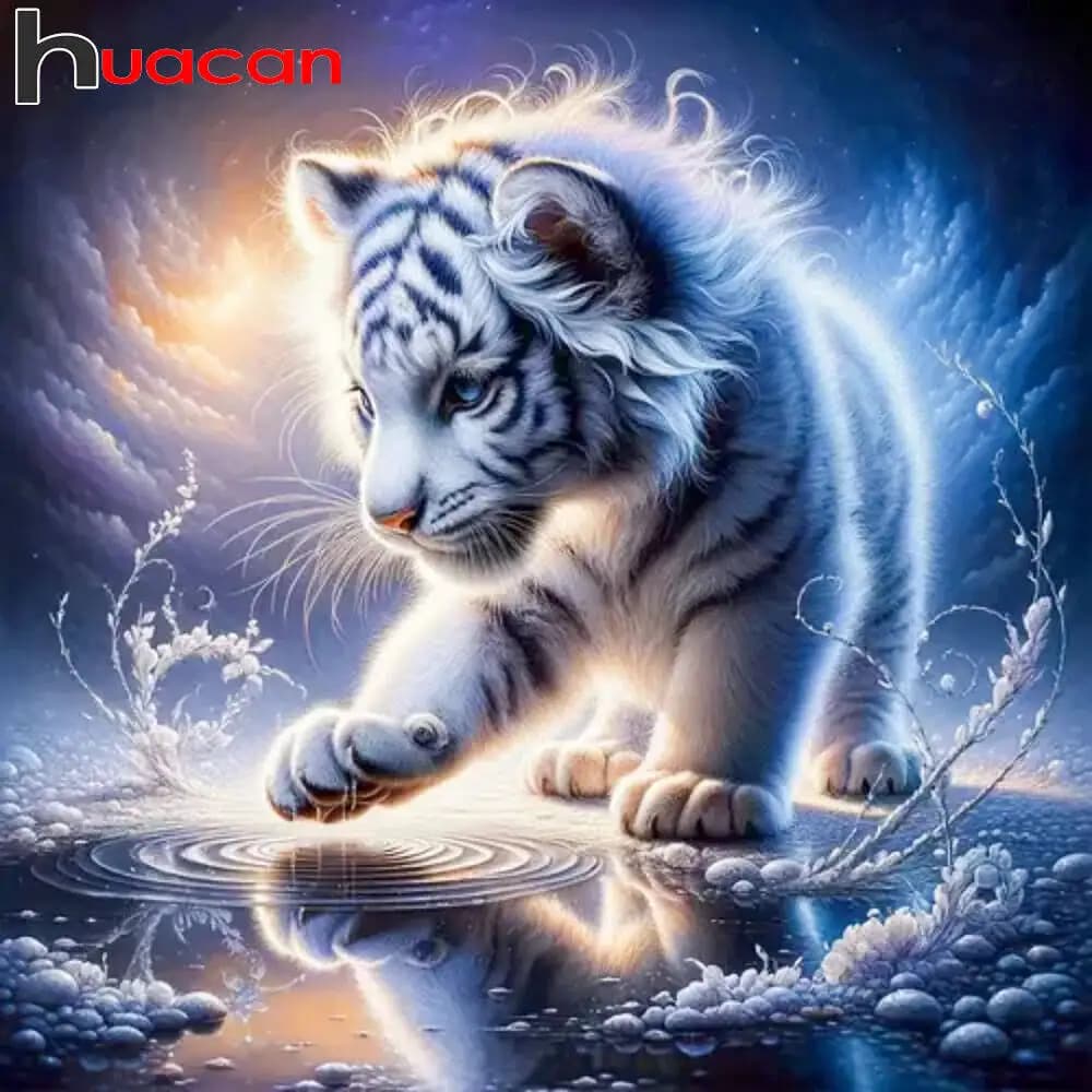 Huacan 5D Diamond Painting Animal Tiger Mosaic Embroidery Kits Home Decoration DIY Handmade Gift For Children