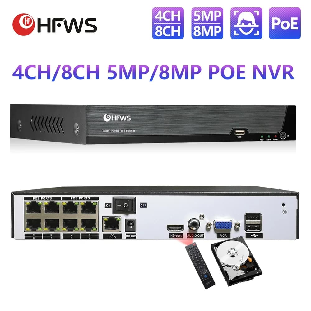 4 channel security camera system/8 channels 5mp/8mp Poe Nvr Video surveillance Cctv Security protection dvr