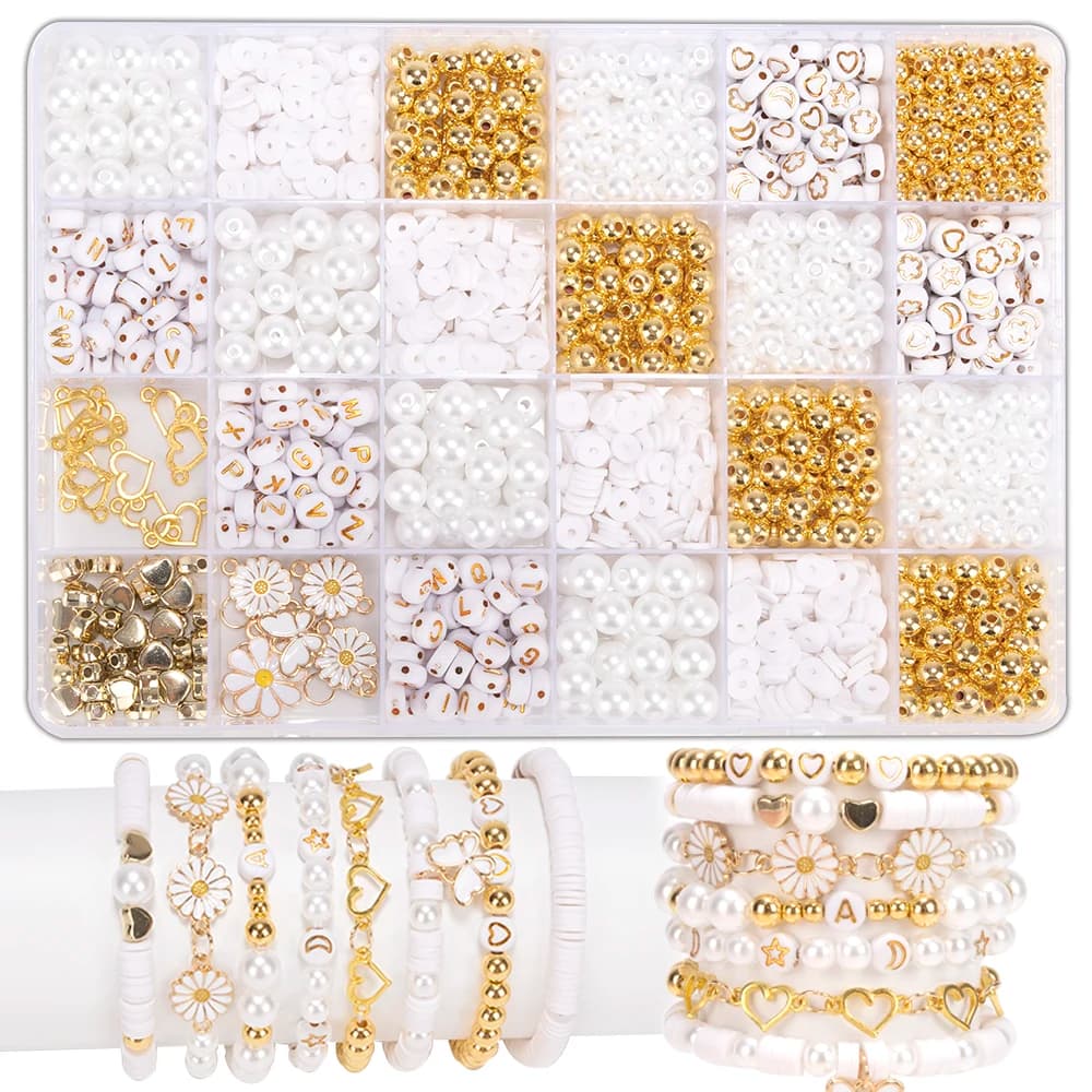Kit per realizzare braccialetti con perline di argilla fai-da-te, perline piatte per la creazione di gioielli dell'amicizia, perline in polimero di perle con ciondoli, regali per ragazze