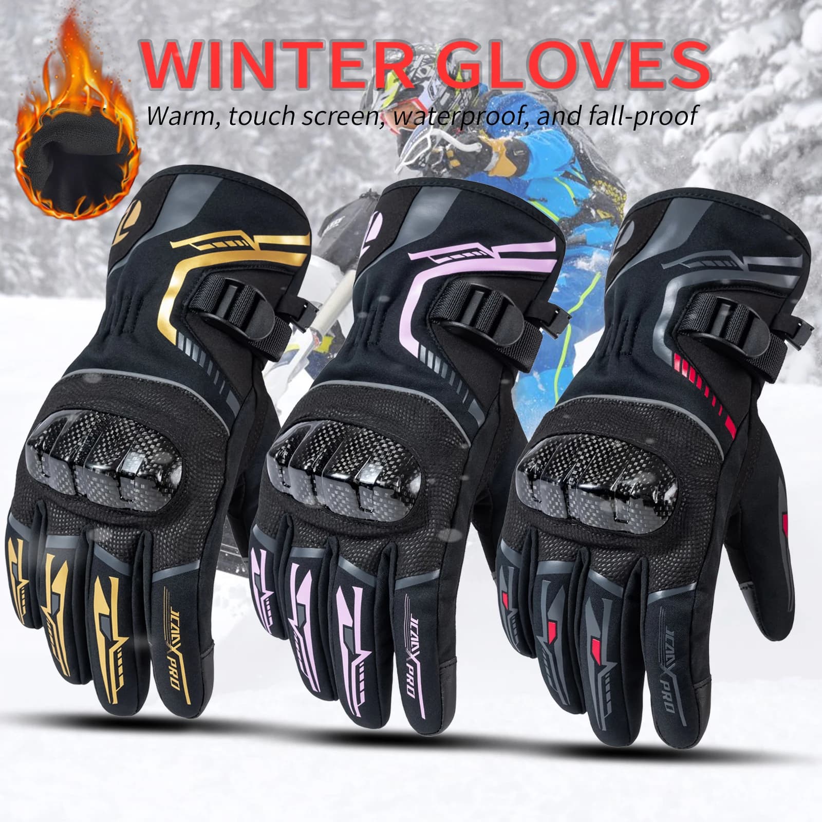 Guanti da moto invernali JCAA Guanti protettivi in carbonio per motociclisti caldi antivento Guanti da motociclista da motocross antipioggia al 100%
