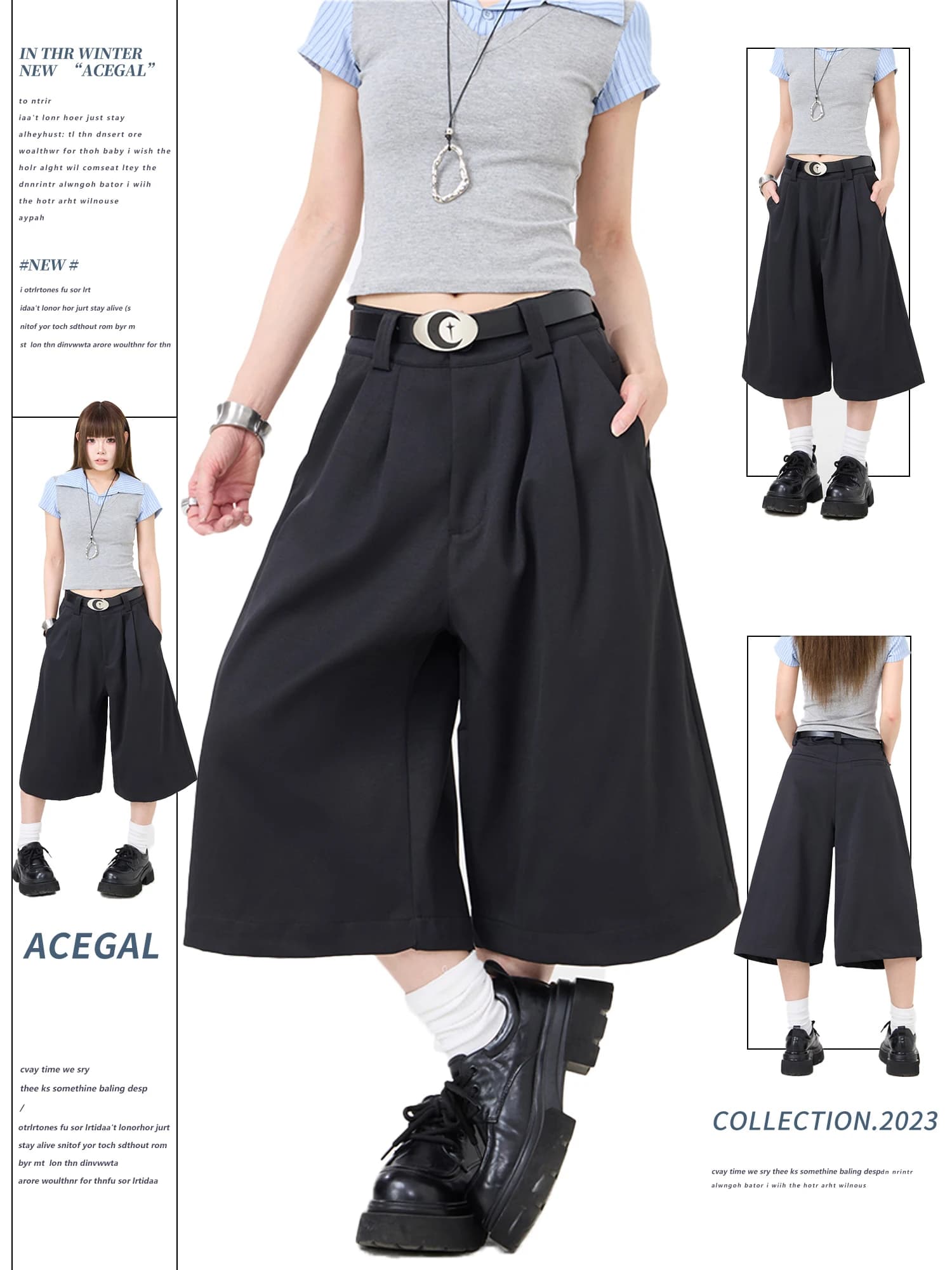Remedie High Waist Wide Leg Seven-Foot Casual Pants Women's American Style Summer Cool Feeling Shorts Loose Fit Straight Tube