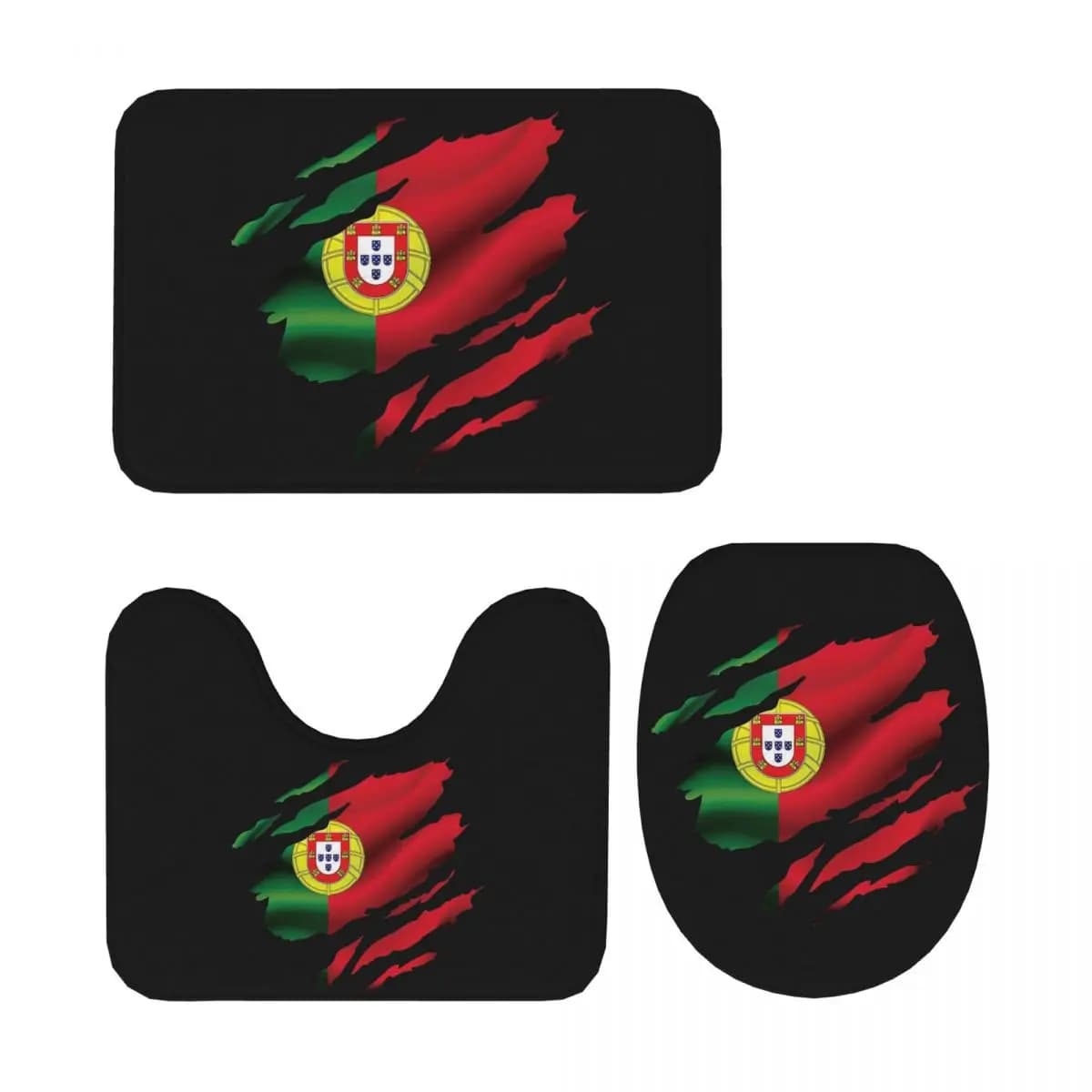 Bandiera del Portogallo Tappetino da bagno 3 pezzi Set da bagno Copri coperchio per WC Decorazioni per la casa Tappeto antiscivolo