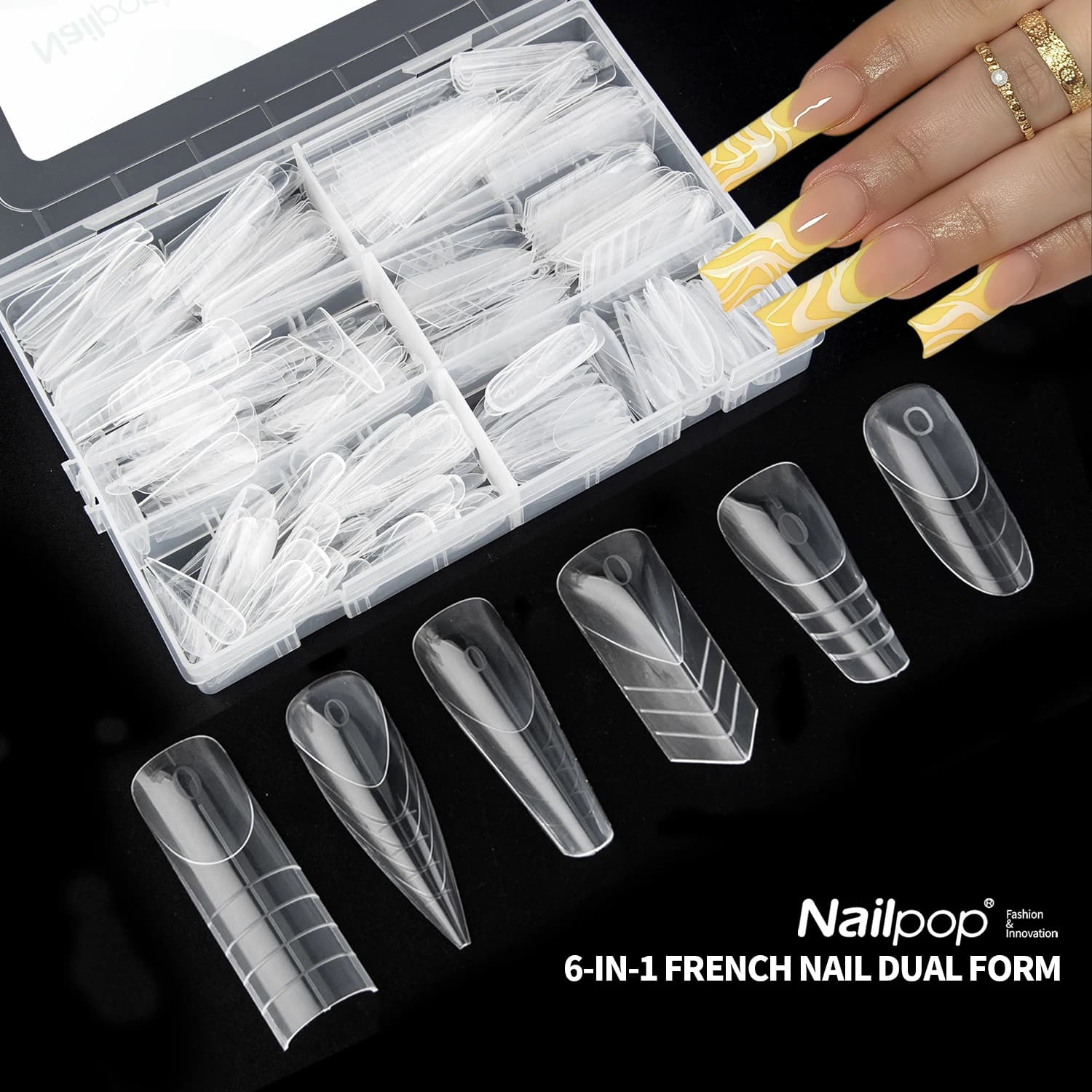 Nailpop 6in1 French Nail Dual Form 360 pezzi 6 forme riutilizzabili gel stampi per estensioni delle unghie strumento per manicure creazione di salone di nail art fai da te
