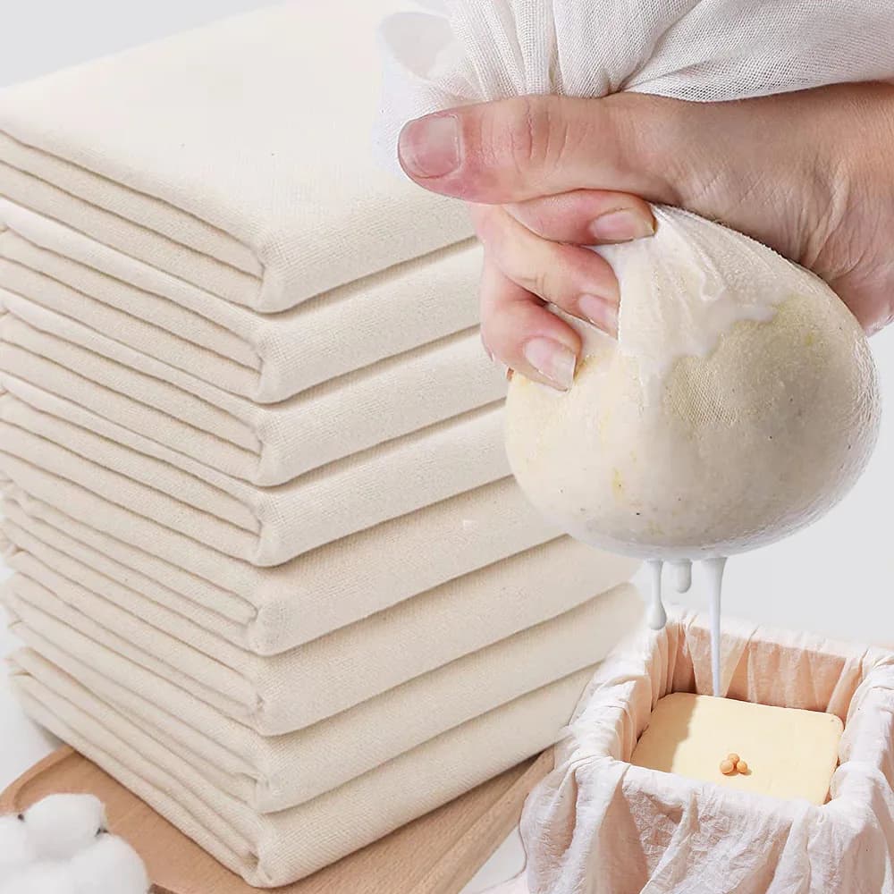 Reusable vegetable milk fabric bag, non-white natural cotton fine mesh filter for cheese, yogurt, tofu, kitchen
