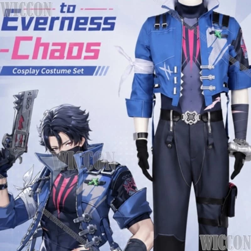 Chaos Cosplay Neverness To Everness Costume Handsome Punk Blue Jacket Pants Gloves Belt Wig Halloween Festival Fancy Comic Con