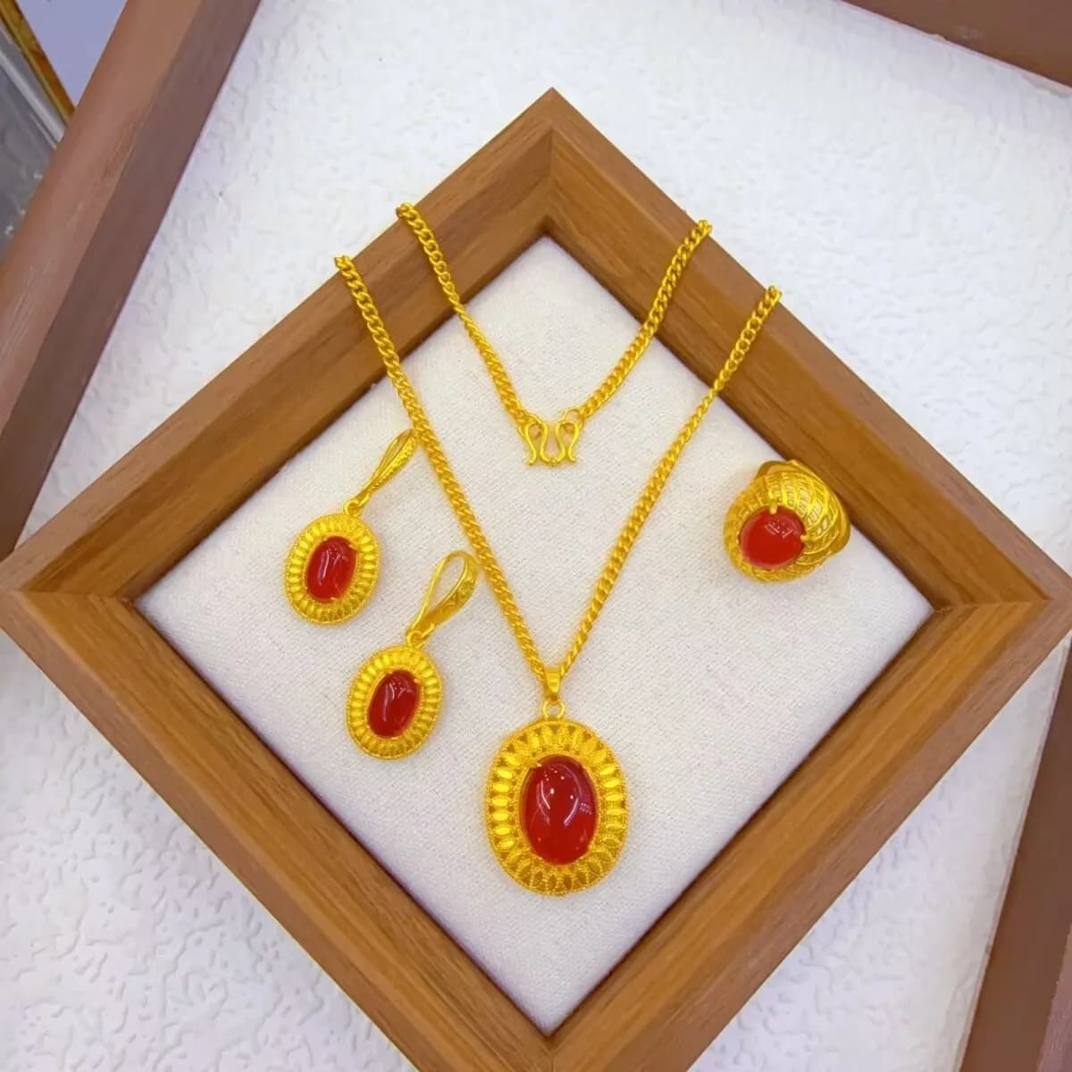 Italian New 24K Gold Plated Necklace Earrings Rings for Mom and Lover's Romantic Wedding Party Jewelry Set YY10903