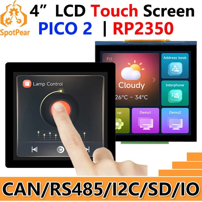 Raspberry Pi Pico 2 RP2350 4 Inch LCD CAN RS485 QMI8658 Development card 480x480 Touchscreen display RP2350-Touch-LCD-4