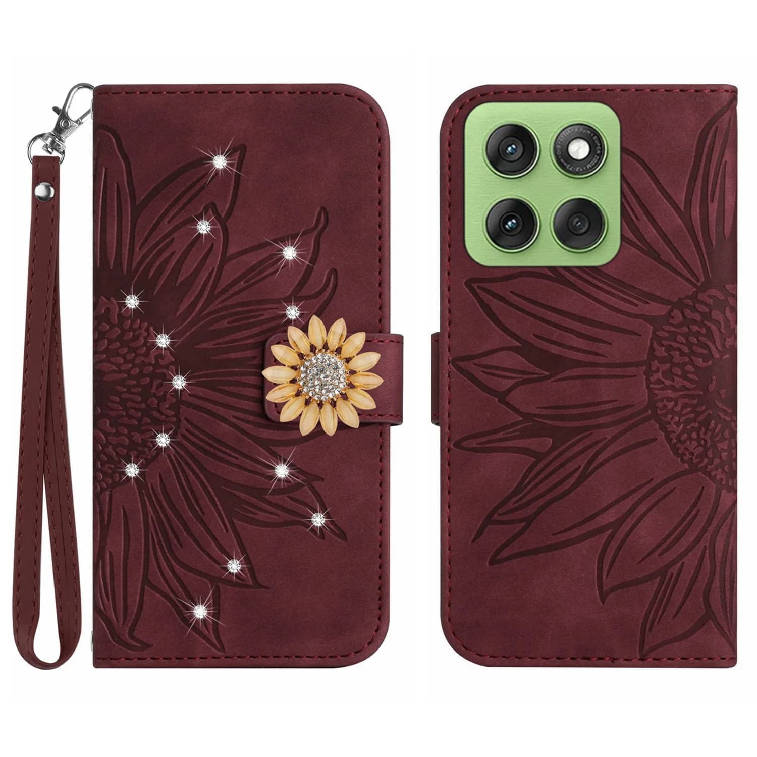 Custodia a Libro a Tracolla Sunflower per Moto E40 E32 E32S E30 E22 E20 E15 in Pelle di Lusso con Cordino e 3 Scomparti per Carte, Anti-Caduta, con Chiusura a Flip