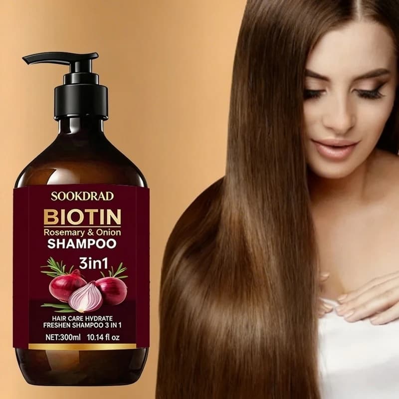 Shampoo 3-in-1 Biotina Rosmarino Cipolla Nutriente per Capelli Morbidi per Uomo e Donna Uso Quotidiano 300ml