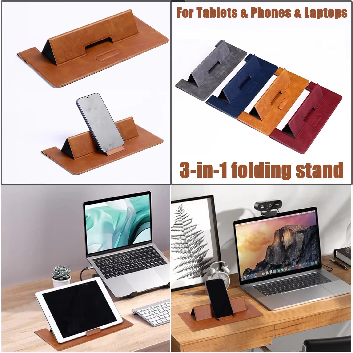 Supporto per telefono da tavolo supporto per Laptop pieghevole in pelle PU Super sottile e facile da trasportare supporto per telefono per Tablet con dissipazione del calore Riser