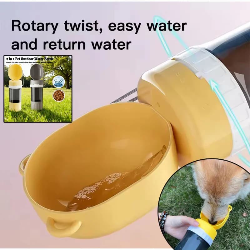 Borraccia multifunzionale per animali domestici, ciotola per acqua e cibo 2 in 1, design a tenuta stagna, portatile, per cuccioli e gattini, per viaggi e passeggiate