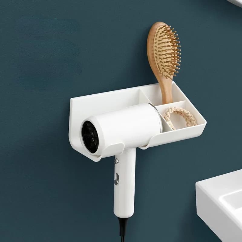 Hair Dryer Shelf No-Punch Bathroom Home Hair Dryer Holder Wall Mounted Placement Organizer Shelf Home Bathroom Simple