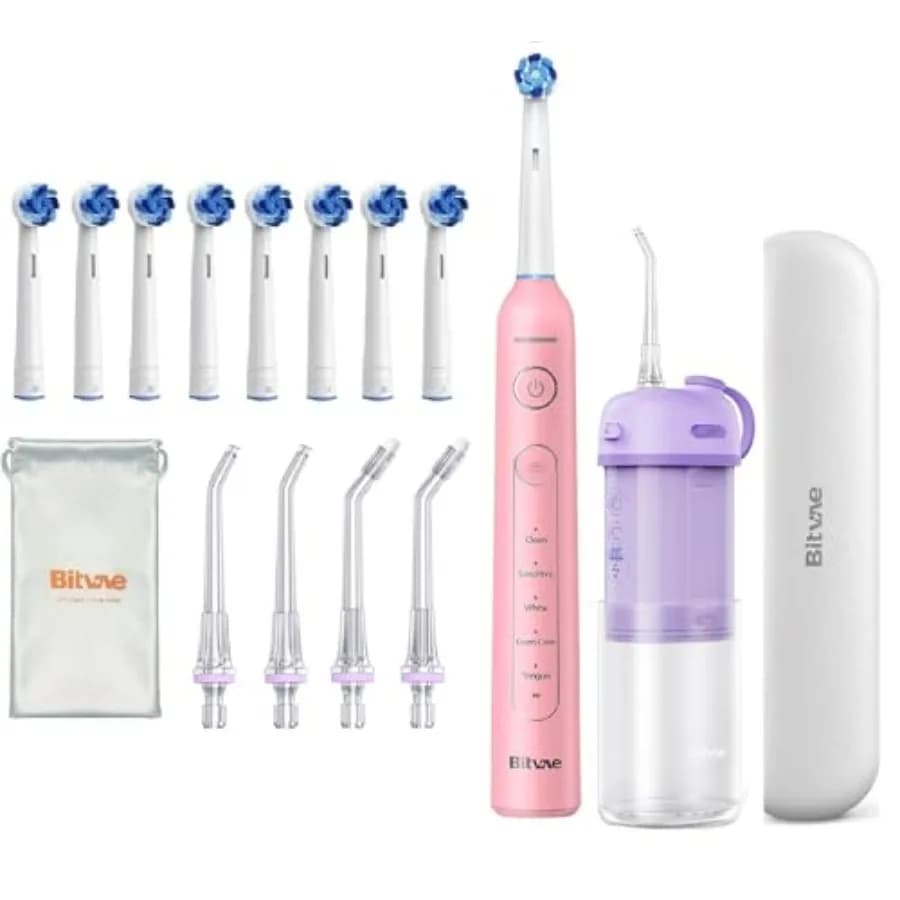 Spazzolino Elettrico Rotante Bitvae e Mini Idropulsore P1 da Viaggio, Design Compatto Portatile, Irrigatore Orale Ricaricabile