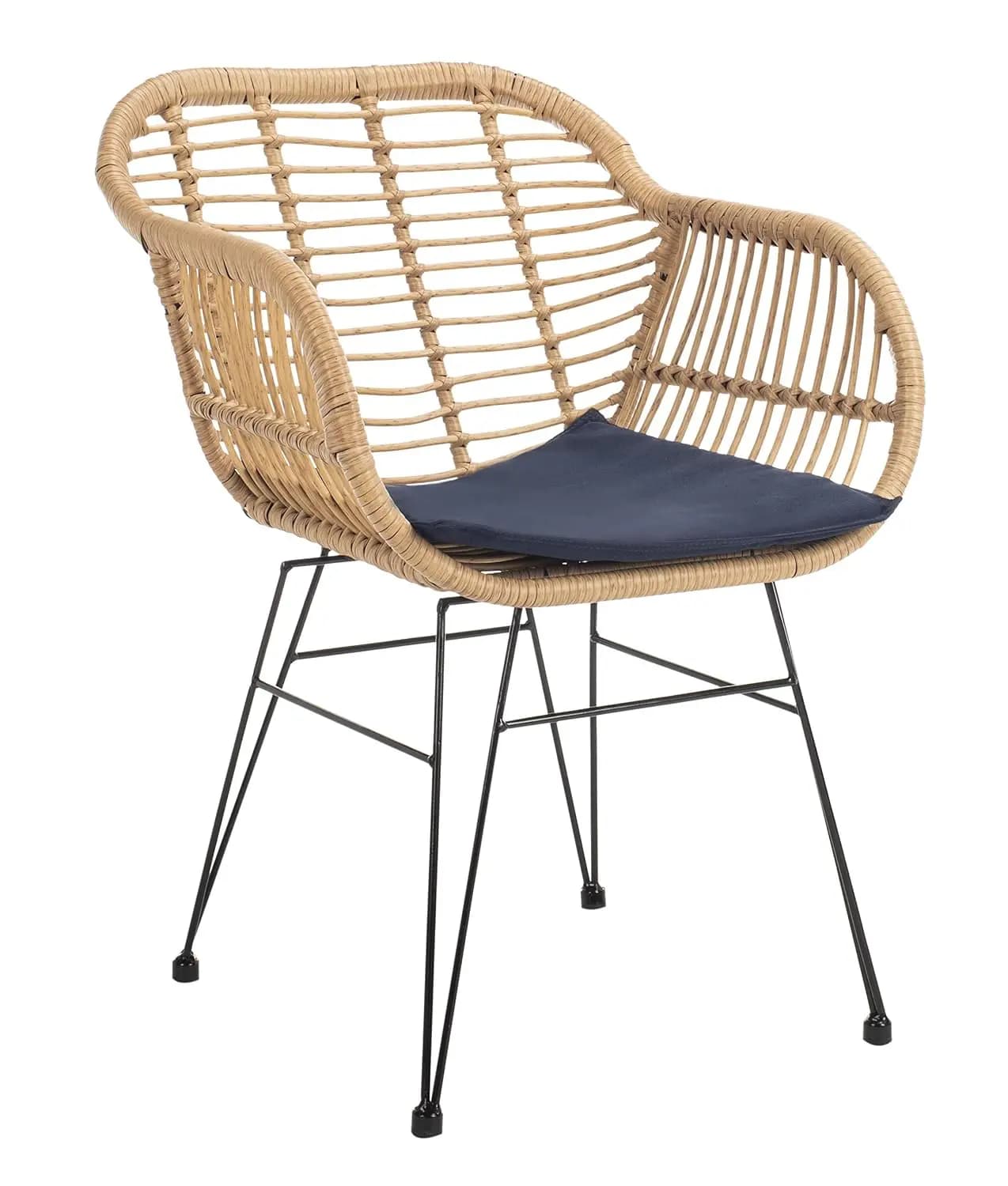 Outdoor Rattan 3-Piece Patio Lounge Bistro Set with Navy Cushion Table, Customized