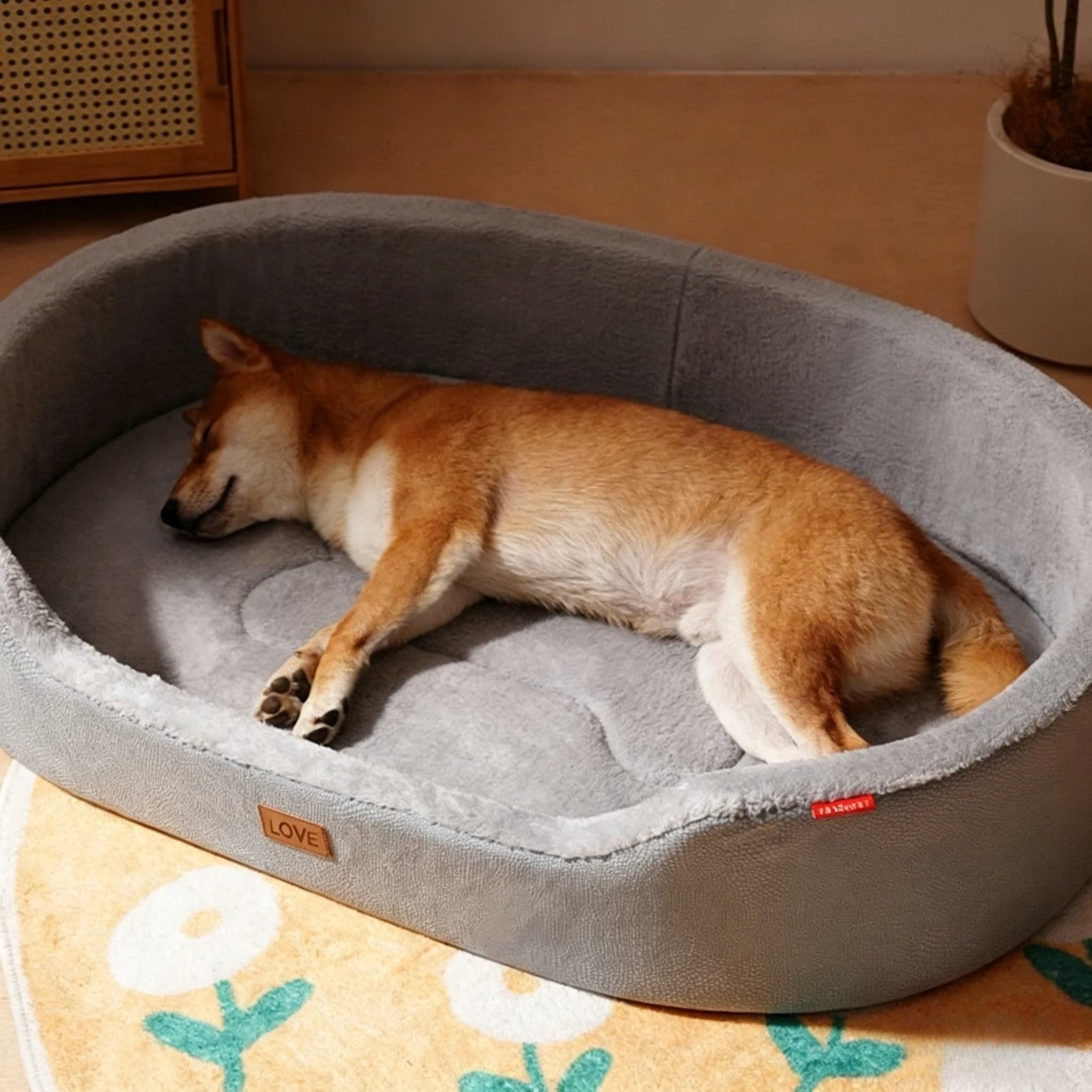 Cuccia per Cani di Taglia Media Quattro Stagioni in Pelle Lychee con Cuscino Rimovibile