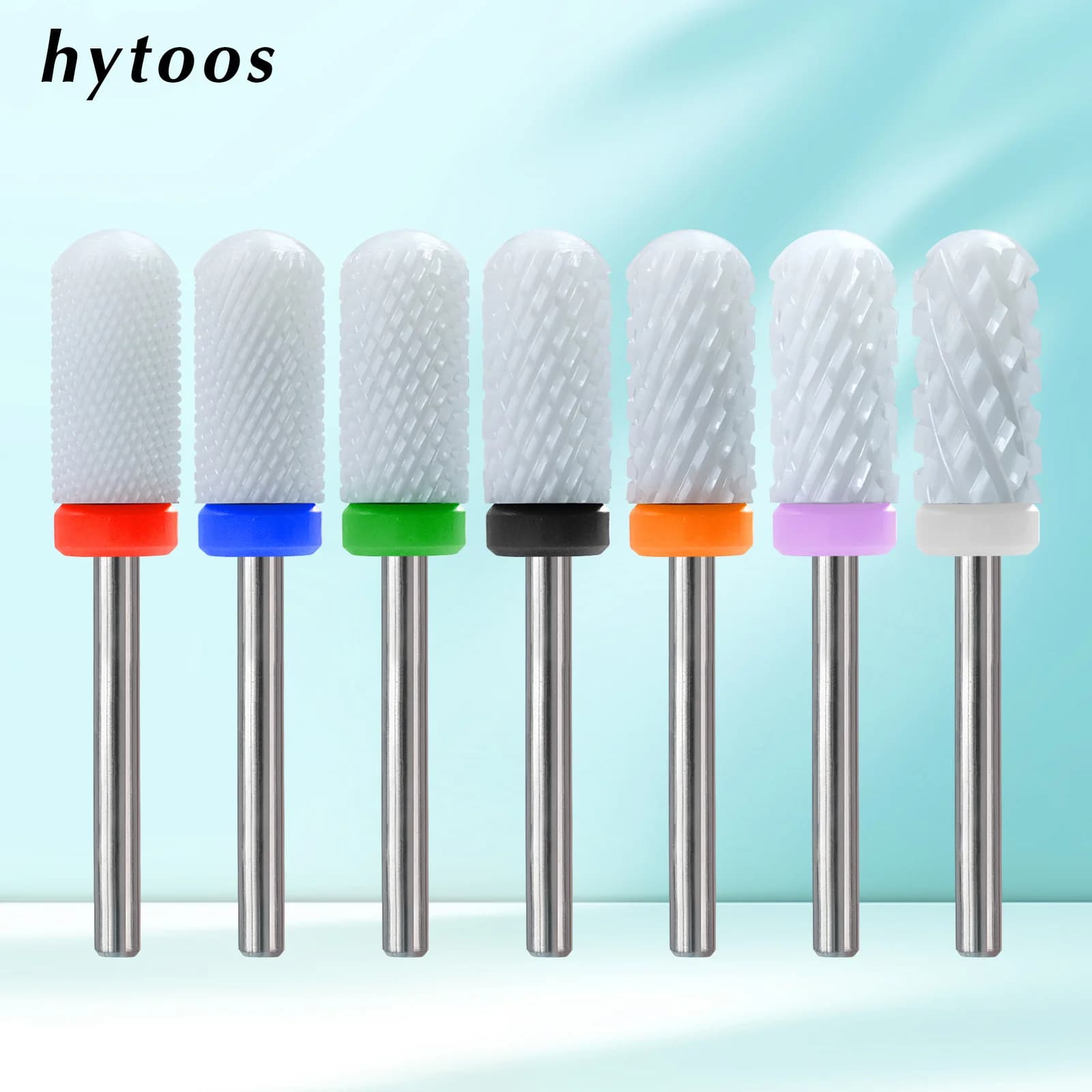 HYTOOS Punte per Trapano per Unghie in Ceramica Bianca Rotonde di Sicurezza 6*13mm per Rimozione Gel Polish, Strumento Professionale per Manicure per Tecnici delle Unghie