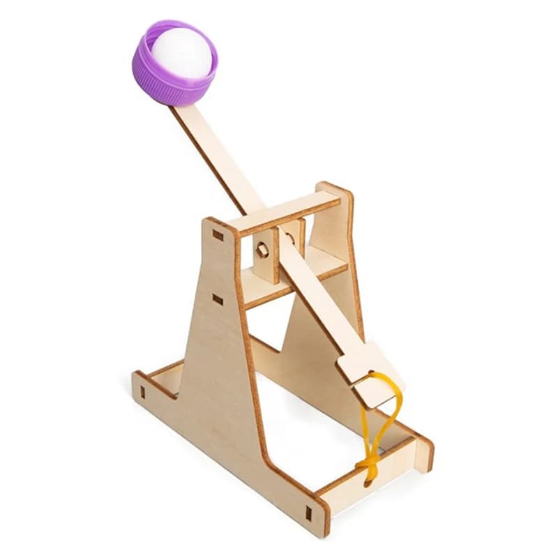 DIY assembly wooden trapbuchet catapult vehicle model kit children science experiment small invention physical toy gift