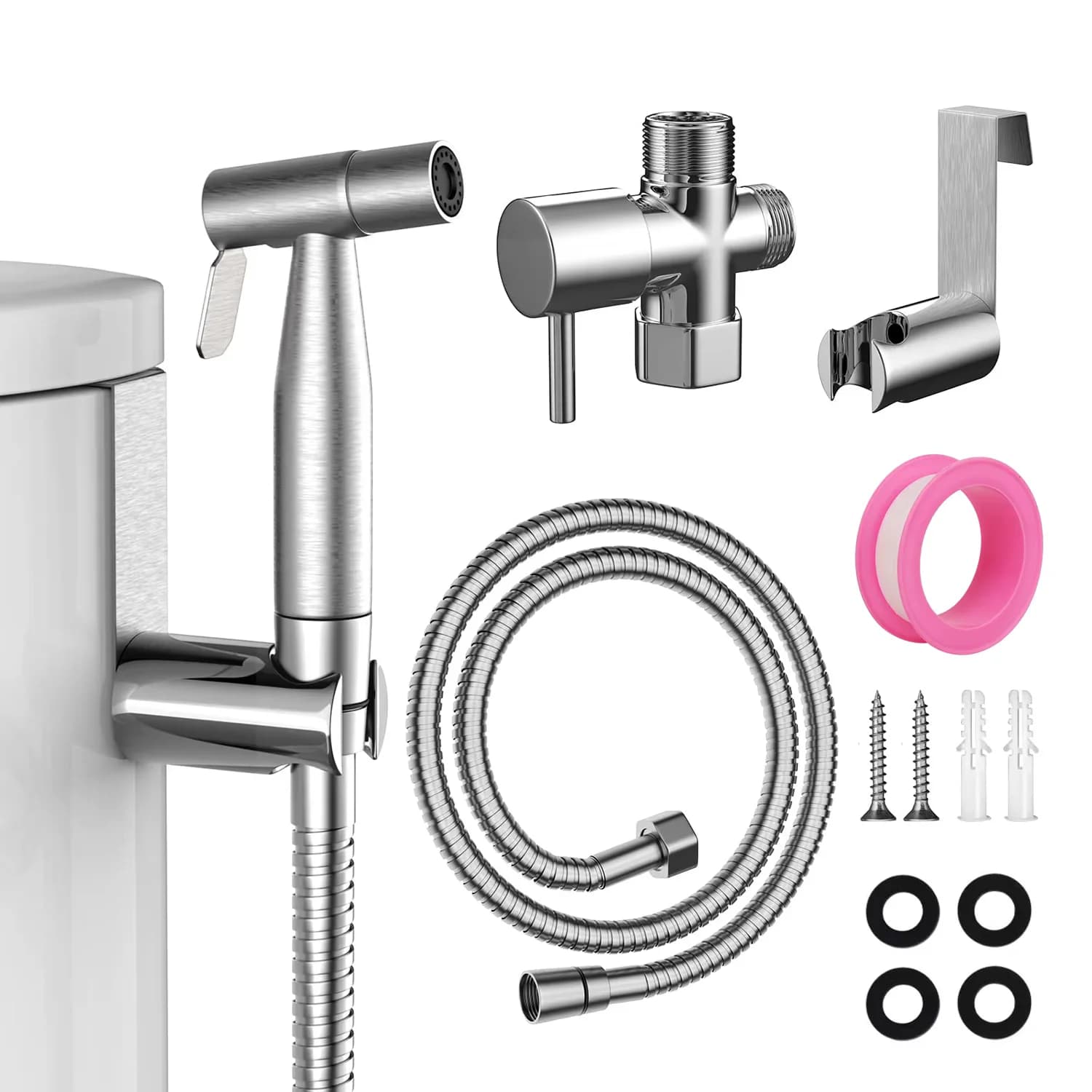 Kit set spruzzatore per bidet per WC portatile Rubinetto per bidet a mano in acciaio inossidabile per bagno Soffione doccia con spruzzatore a mano autopulente