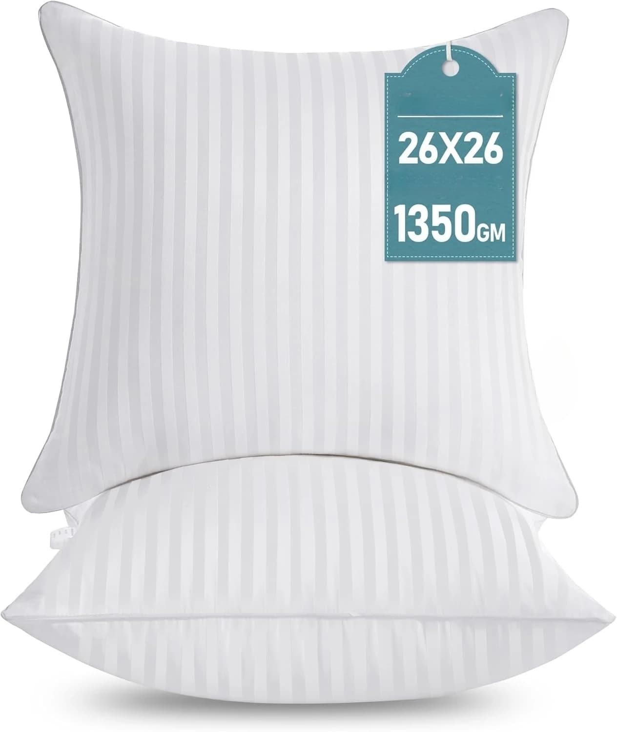 26 x 26 Euro Pillow Inserts, Firm and Fluffy Decorative Square Pillows for Couch Bed Sofa with Soft Cotton Cover White