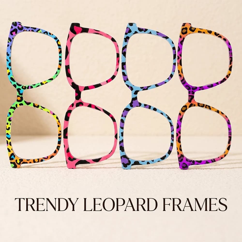 Montature per Occhiali Quadrate con Stampa Leopardata Arcobaleno alla Moda, Accessorio per Occhiali con Motivo Leopardato Colorato per Donne