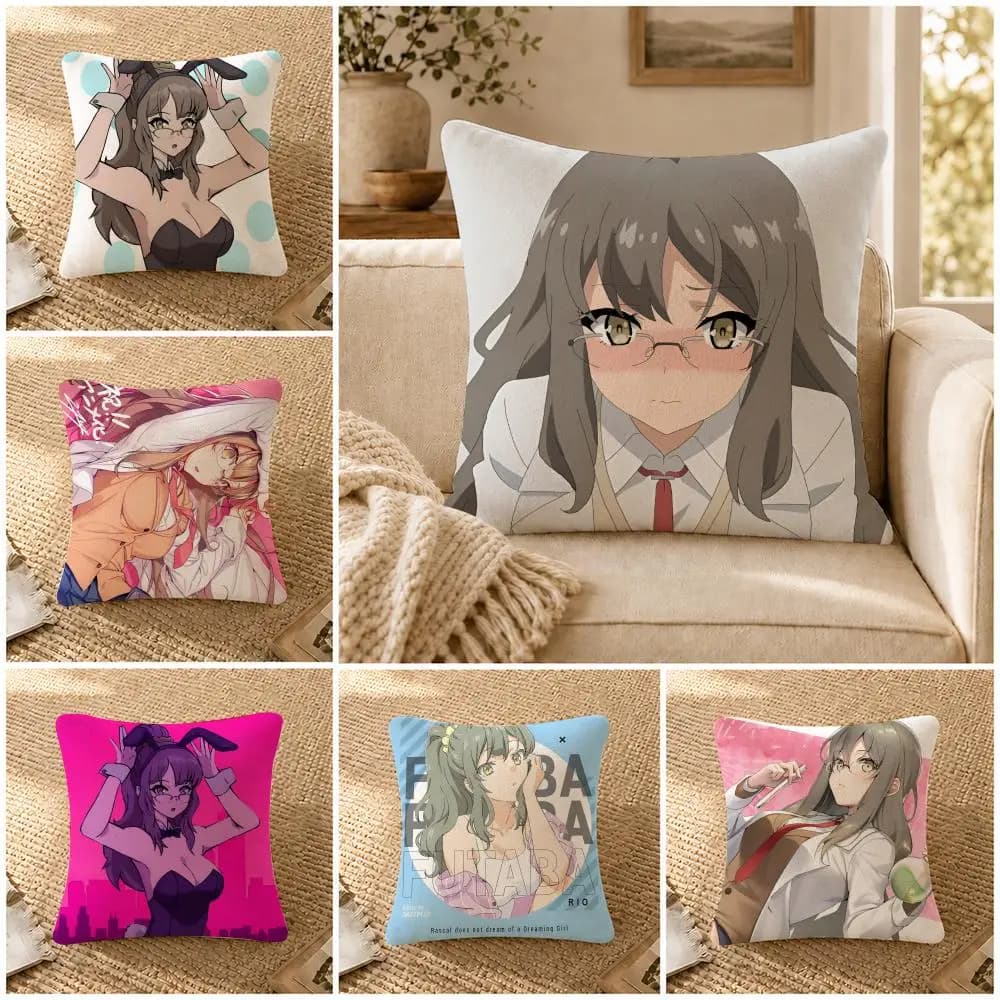 Anime R-Rio.Futaba Cushion Cover Soft Short Plush Decorative Pillow Cover for Sofa Bedroom Easy to Clean