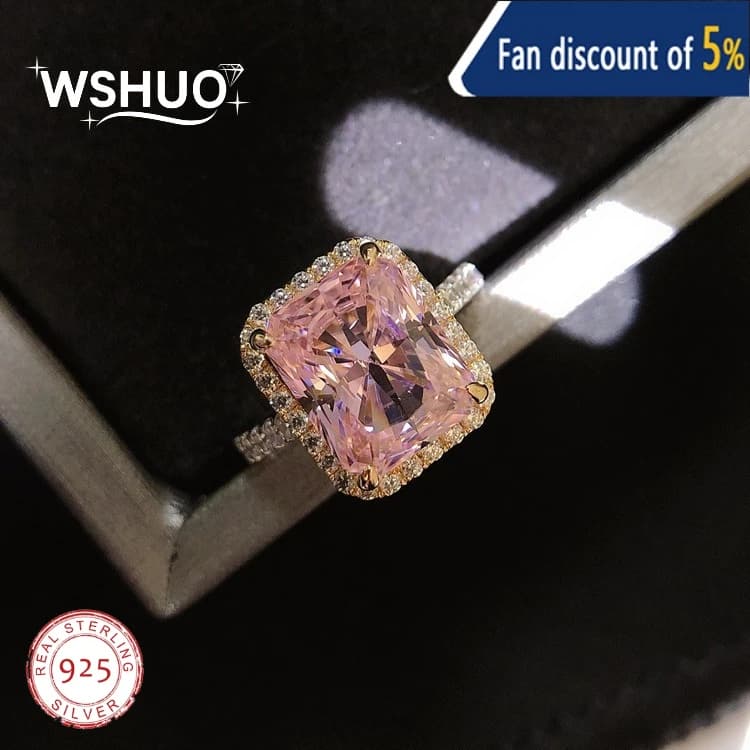 Anello originale con zirconi rosa da 5 ct in argento sterling S925 con diamanti Pinky leggeri per le donne, bella festa di gioielli di lusso