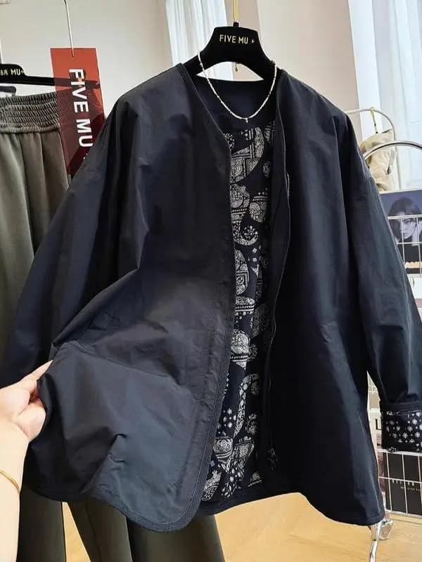 Giacca Leggera da Donna Stile Coreano Slim Fit, Cappotto Casual con Zip, Lunghezza Corta, Senza Polsini, Manica Lunga