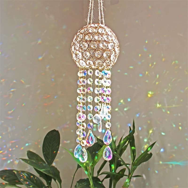 1pc Crystal Suncatcher Hanging Golden Plated Garden Sun Catcher Dreamcatcher For Windows Healing Amethyst Crystal Decor For Home