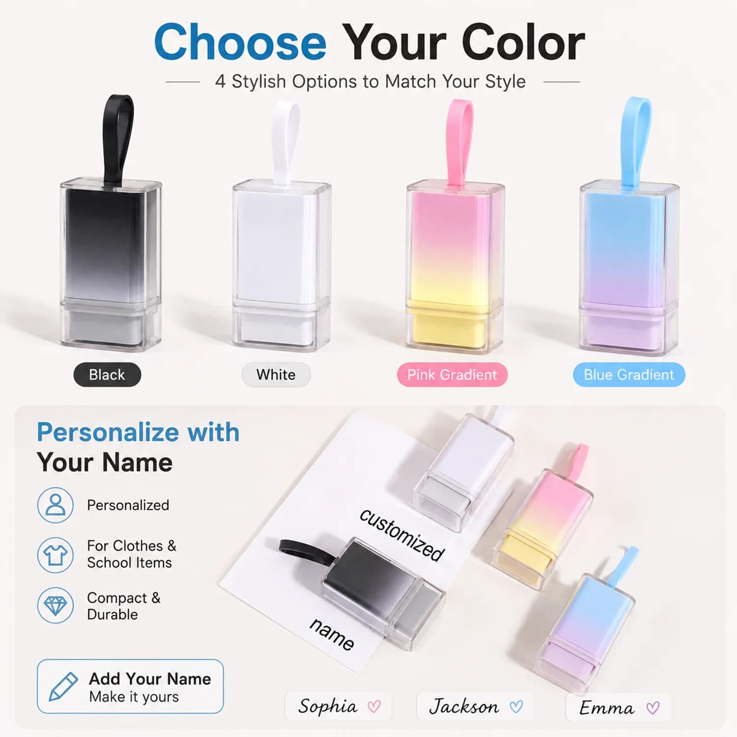 Creative Gradient Custom Name Stamp – Personalized Design Name Stamp, Suitable for School Supplies, Portable Name Stamp