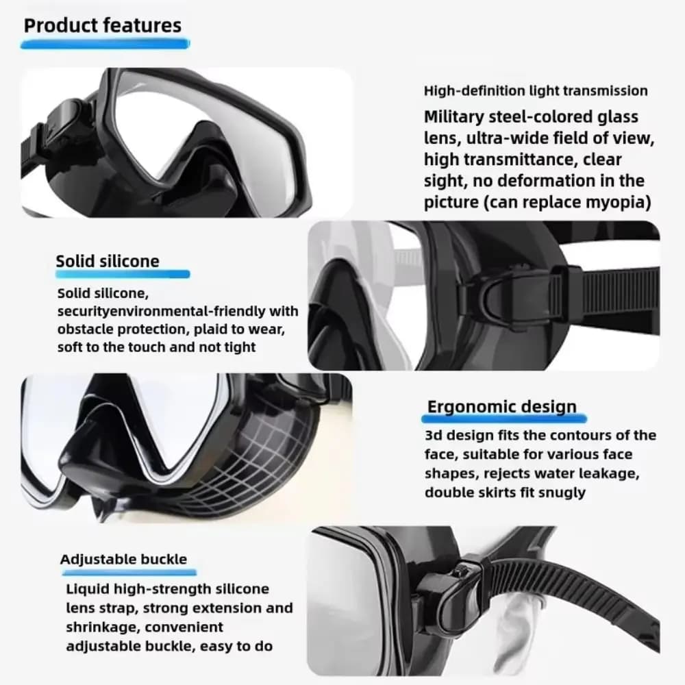 Swimming Goggles Underwater Snorkeling Mask Waterproof Breathing Diving Snorkeling Mask Safe Anti Fog Dry Snorkel Set Underwater