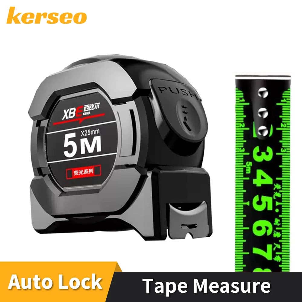 Nastro in acciaio autobloccante Misura ispessita ad alta precisione Nastro fluorescente nero 5M Nastro di misurazione resistente alle cadute resistente all'usura
