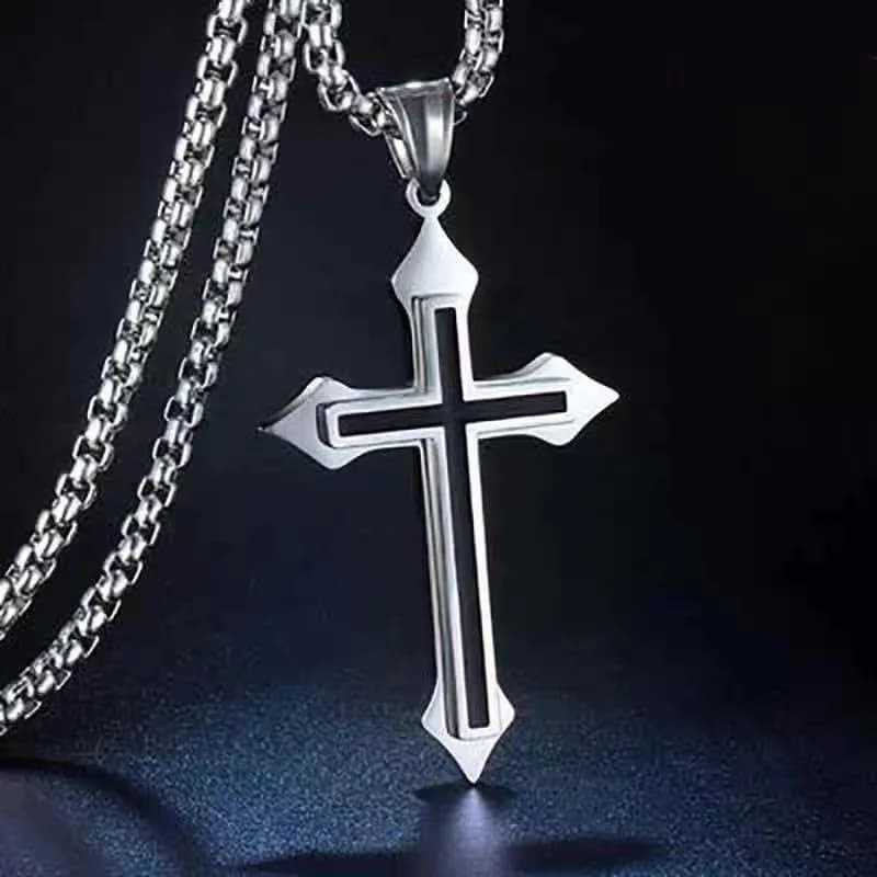 Collana con ciondolo croce cava gotica vintage colore argento cool street style per uomo donna regalo gioielli al collo all'ingrosso