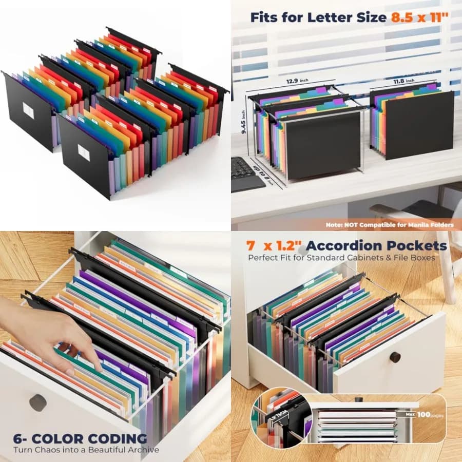 Cartelle Espandibili per Archiviazione, Organizzatore a Fisarmonica con 7 Tasche, Formato Letter, Espansione di 1,2 Pollici con Linguette Colorate per Armadietti Portadocumenti 6
