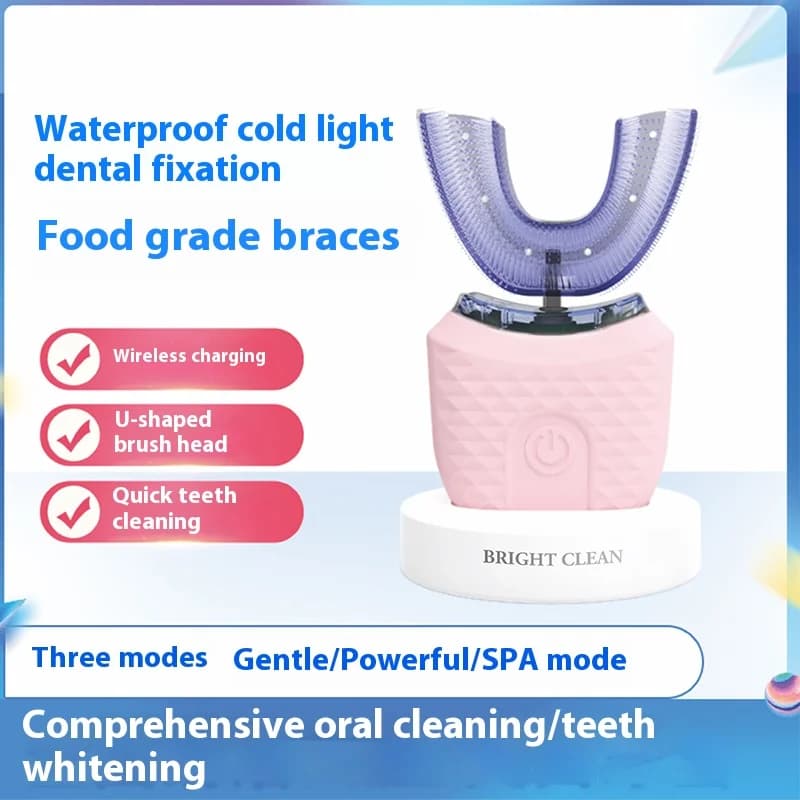 Spazzolino elettrico a forma di U per adulti - Kit sbiancante per denti con setole morbide, cura orale con timer automatico e rotazione a 360° ° Protezione delle gengive