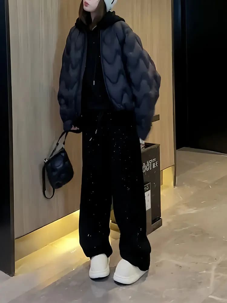 Set Three Winter Pieces Women's Style Korean: Hoodie, Cotton Padded Jacket and Breathable Sports Pants, Comfortable and Fashionable