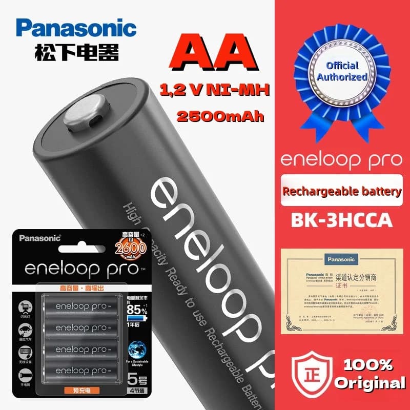 100% Original Panasonic Eneloop Pro AA 2500mAh 1.2V NI-MH Pre-Charged Rechargeable Batteries, High Capacity for Camera Flash Toy