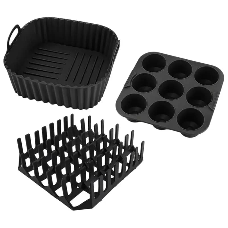 TKOH-Silicone Air Fryer Accessories Square Mold Baking Tray For Bacon, Hot Dog, And Pizza Rack Baking Tool Tray