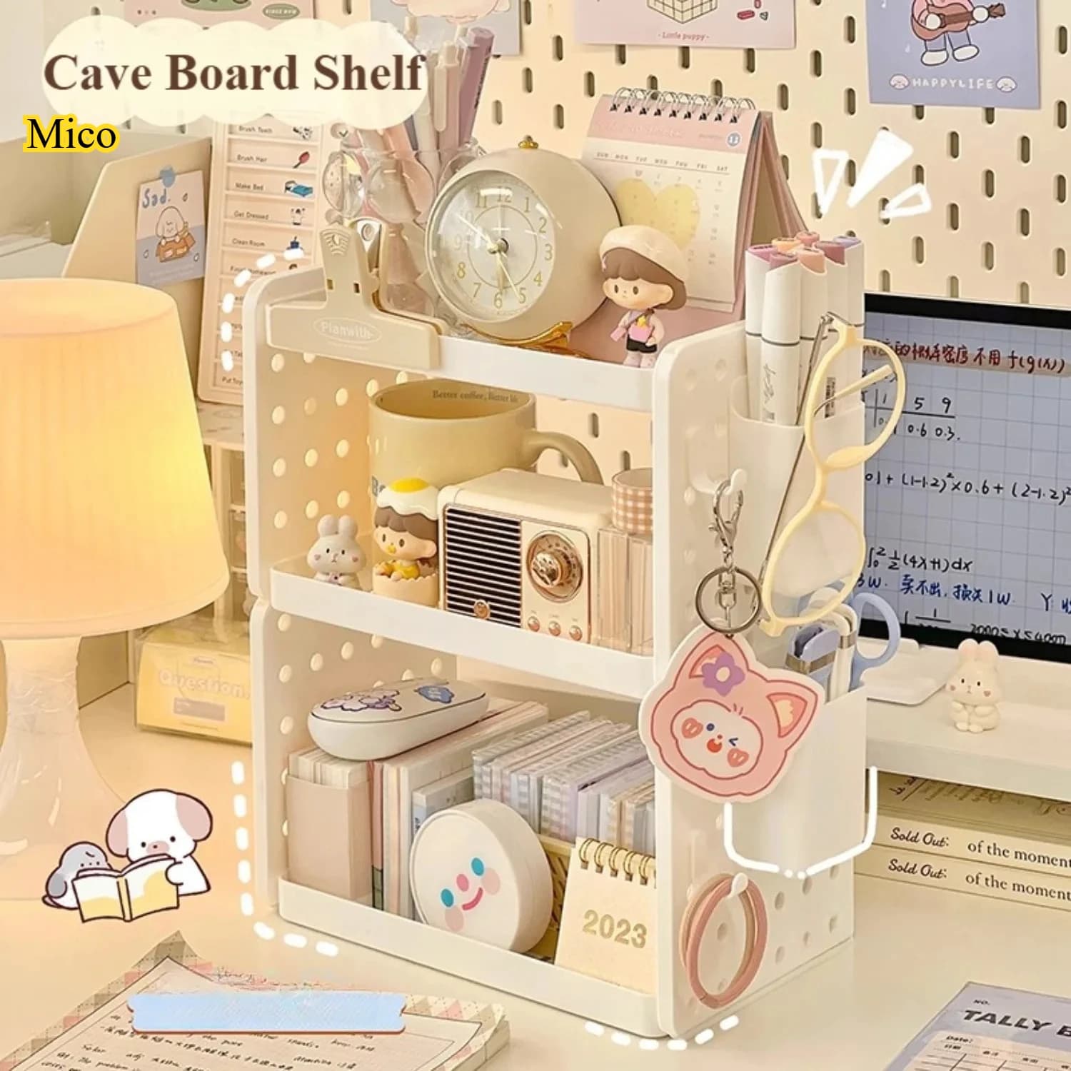 Multifunctional 3-Tier Desktop Organizer with Pegboard & Pen Holder, All-in-One Desk Storage Shelf for Office