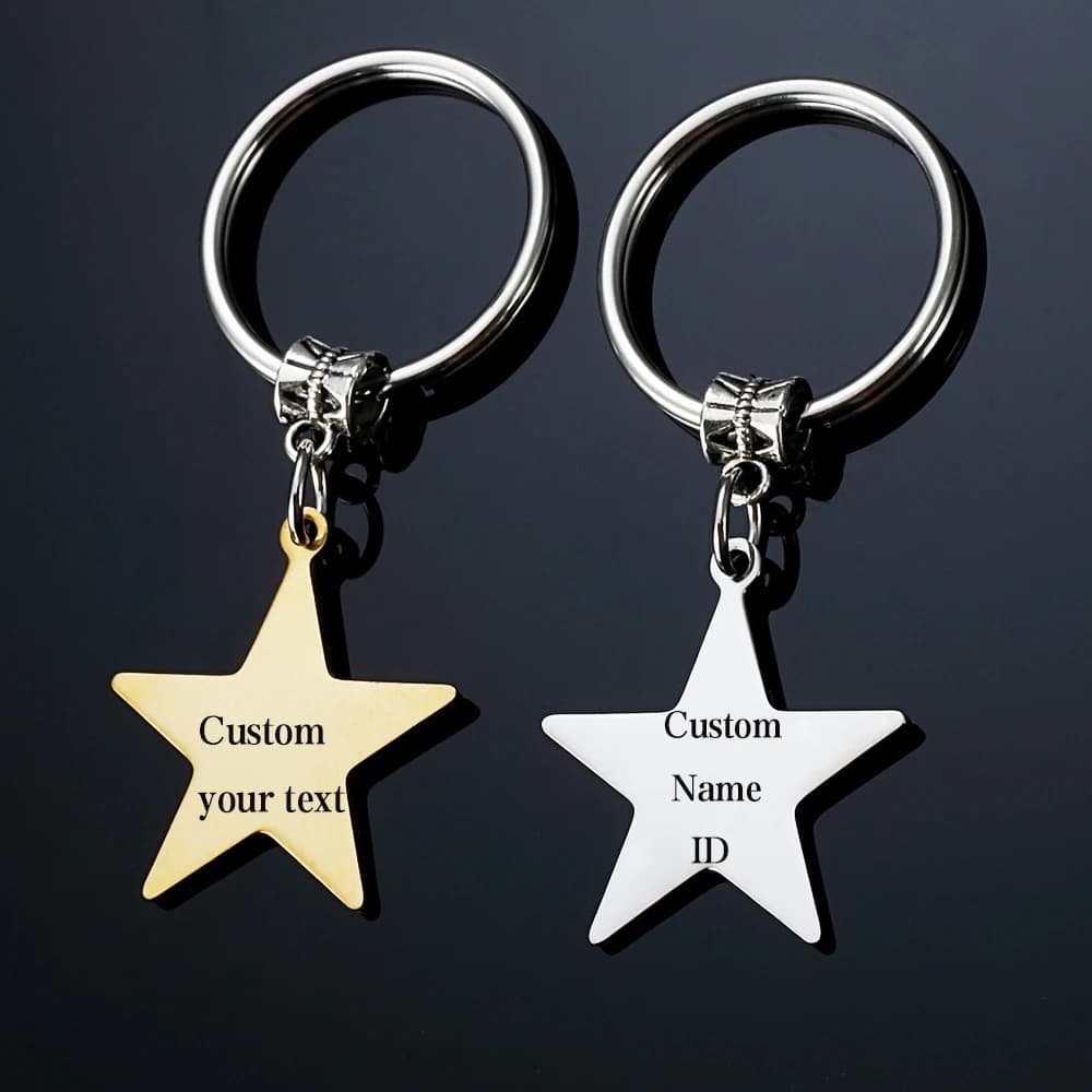 Stainless Steel Star Pendant Laser Polishing Engrave Your Name ID Text Keychain Women Creative Keychain Custom Gift