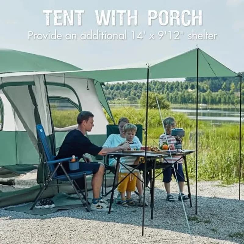 High Quality Polyester Family Camping Tent With Porch Tall Height Good Ventilation Water Resistant Gray Tent